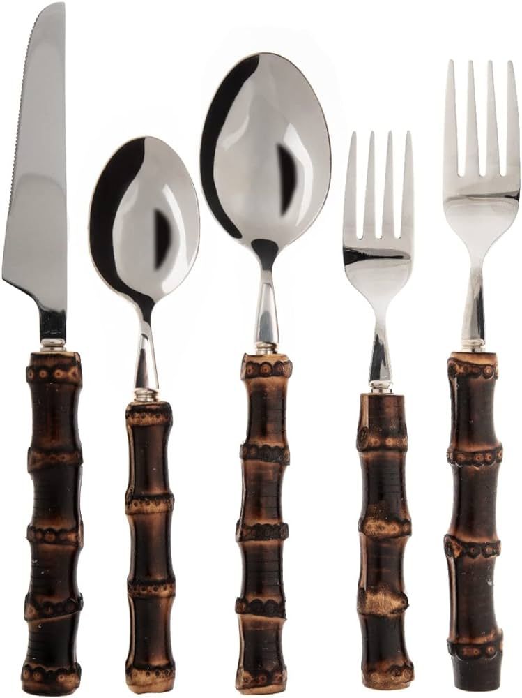 Villa Positano 20-Pieces Bamboo Silverware Set, Natural Black Bamboo Handle Flatware, Cutlery and... | Amazon (US)