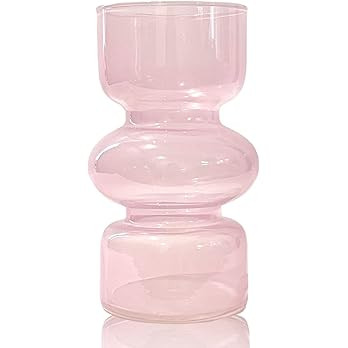 BLOFLO Pink Transparent Glass Hydroponic Vase, 7Inches Colored Glass Vase for Flower, Modern Geom... | Amazon (US)