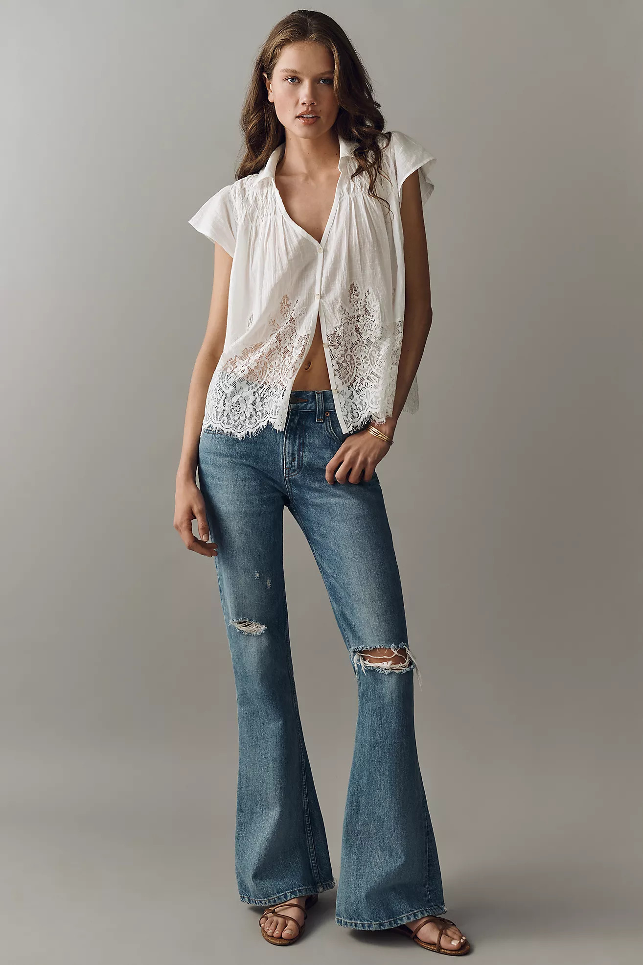 By Anthropologie Cotton Lace Buttondown Shirt | Anthropologie (US)