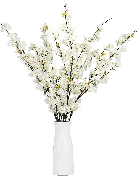 Floerve 5 Pcs White Cherry Blossom Flowers Artificial Silk Cherry Blossom Branches 41" Tall for V... | Amazon (US)