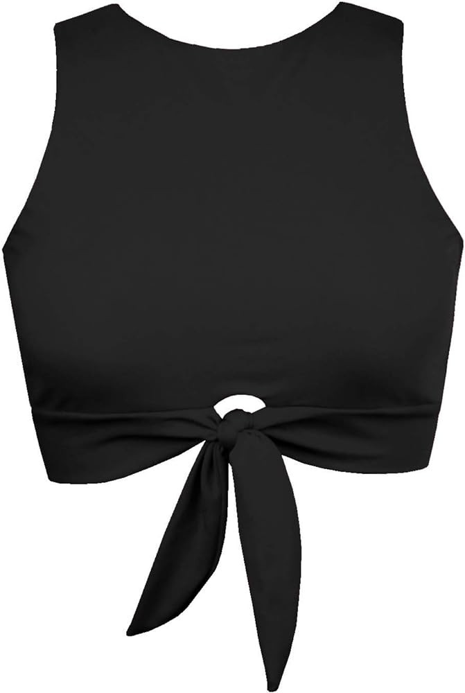 Women's Cut Out Tie Knot Front Scoop High Neck Tank Crop Top Bikini Swimsuit Top Only | Amazon (US)