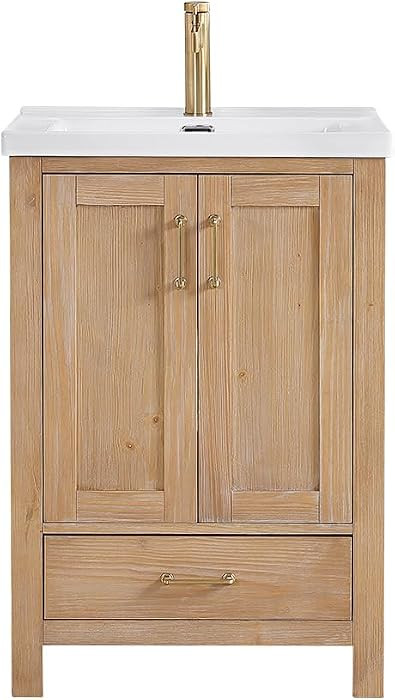 Gela 24" Single Sink Bath Vanity in Fir Wood Brown with Drop-in White Ceramic Basin | Amazon (US)