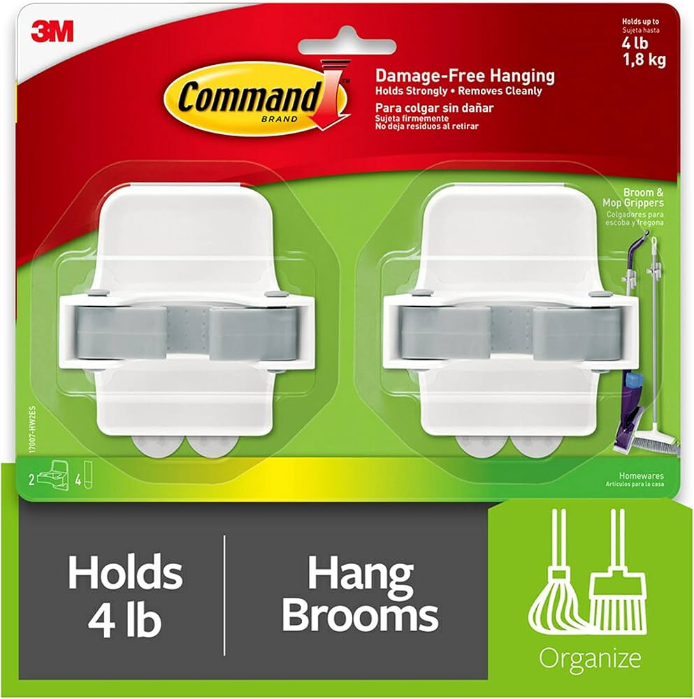 Command Broom and Mop Grippers, 2-Grippers, 4-Strips, Organize Damage-Free | Amazon (US)