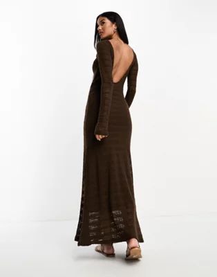 ASOS DESIGN - Vestito lungo a maniche lunghe in maglia all'uncinetto color cioccolato | ASOS (Global)