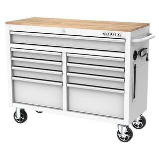 Tool Storage 46 in. W x 18 in. D 9-Drawer Gloss White Mobile Workbench Cabinet | The Home Depot