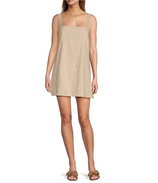 Eliana Linen Square Neck Sleeveless Shift Mini Dress | Dillard's