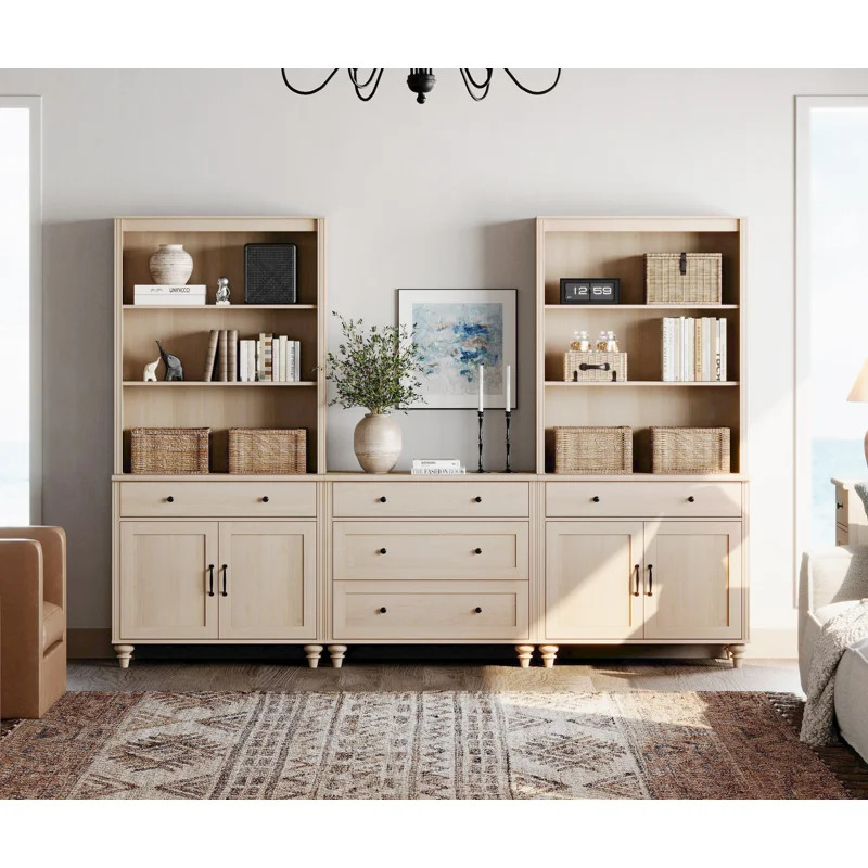 Scarlett 72.1" H x 98.4" W MDF Bookcase with Drawers & Cabinets | Wayfair North America
