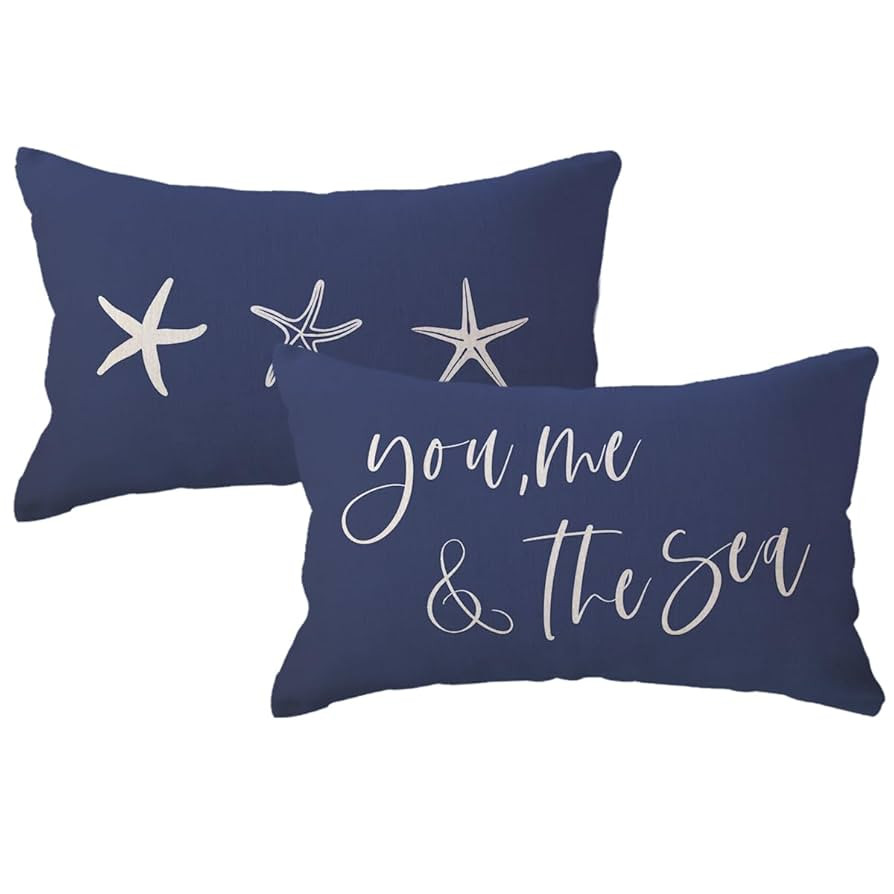You Me&The Sea Throw Pillow Covers Double-sided Ocean Beach Starfish Cushion Covers 12x 20 Inch 2... | Amazon (US)