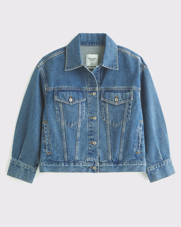 Oversized Distressed Denim Trucker Jacket | Abercrombie & Fitch (US)
