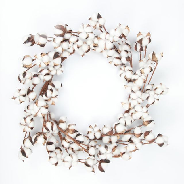 Lyrccoa 18"-23" Cotton Wreath Cotton Ball Wreath Farmhouse Decor with Adjustable Stems for Wall Fron | Amazon (US)