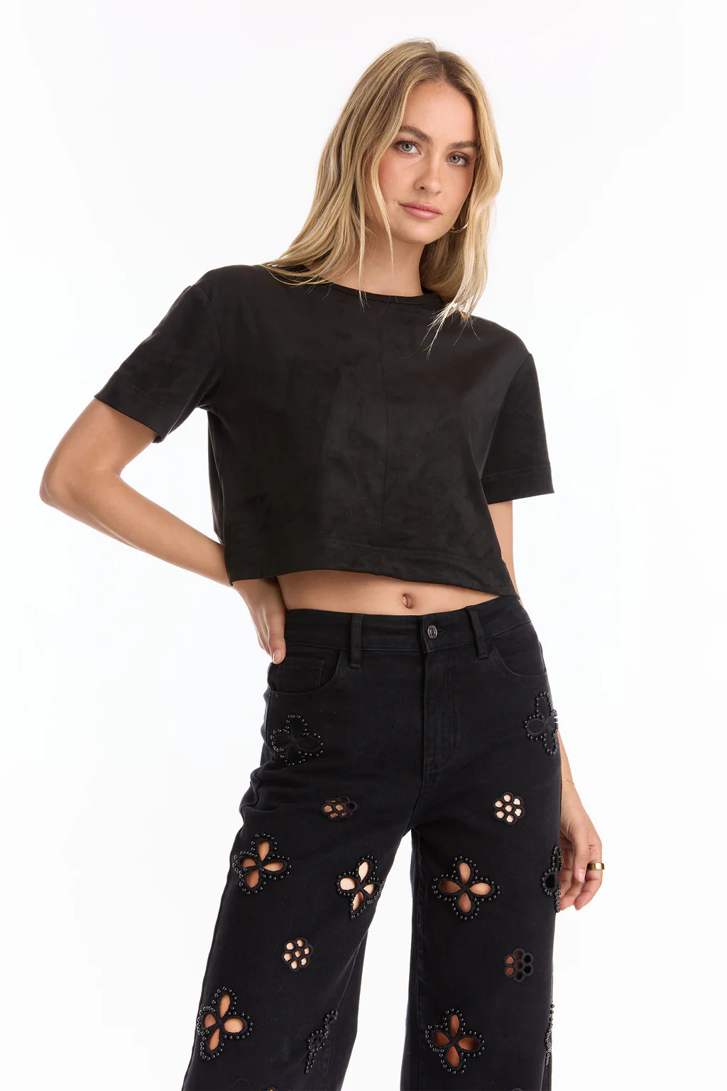 Naya Suede T-Shirt - Black | The Noli Shop