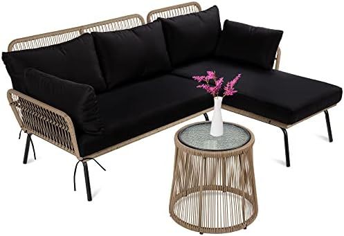 Amazon.com: Best Choice Products Outdoor Rope Woven Sectional Patio Furniture L-Shaped Conversati... | Amazon (US)