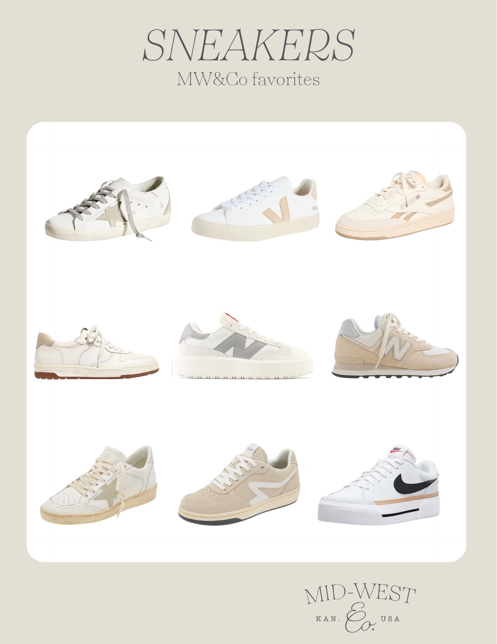 Sneakers- here is a round up of some of our favorite neutral sneakers. 

Golden Goose, Madewell, Nike & more!

#LTKsalealert #LTKunder100 #LTKshoecrush