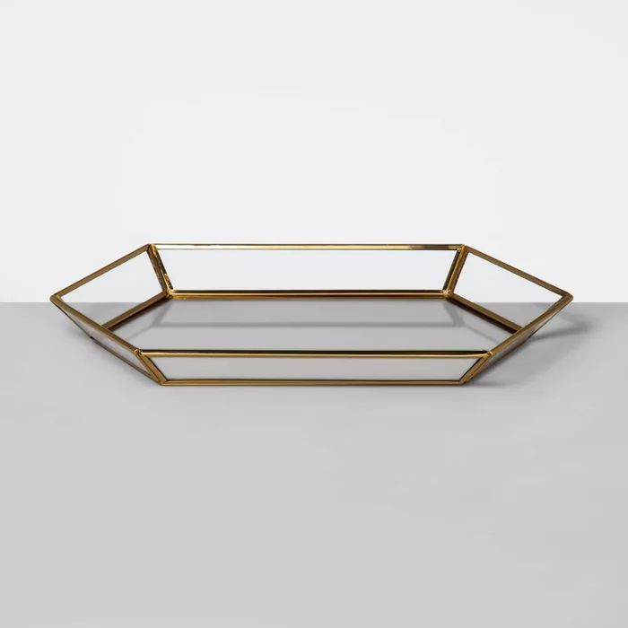 13" x 1.3" Glass and Brass Curio Tray Clear/Gold - Opalhouse™ | Target