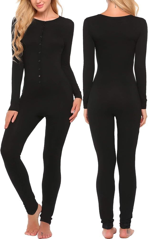 Ekouaer Bandage One Piece Pajama Romper Underwear Set Long Sleeve Jumpsuit Sleepwear for Women | Amazon (US)