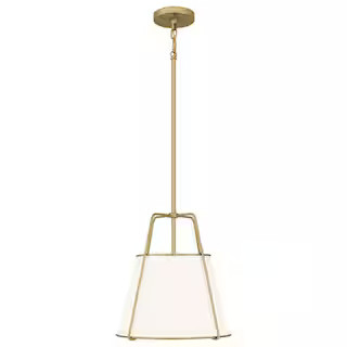 Taylor 2-Light Gold Pendant with White Fabric Shade | The Home Depot