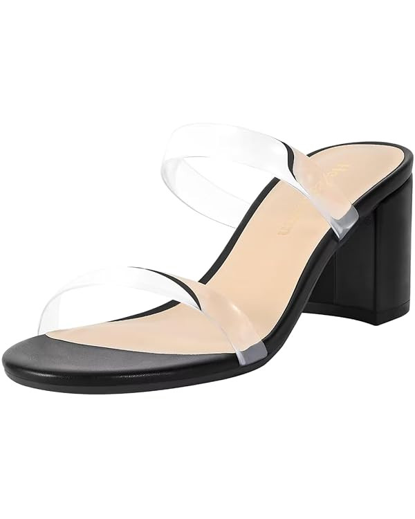 Heels Charm Women's Chunky Block Low Heeled Sandals 2.75 Inches Open Toe Two Strap Slip on Block ... | Amazon (US)