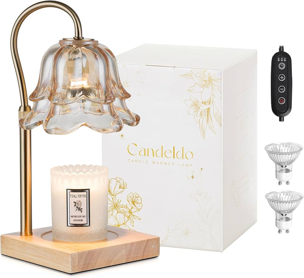Candle Warmer Lamp with Timer: Flower Gold Candle Lamps Height Adjustable Home Bedroom Decor Hous... | Amazon (US)