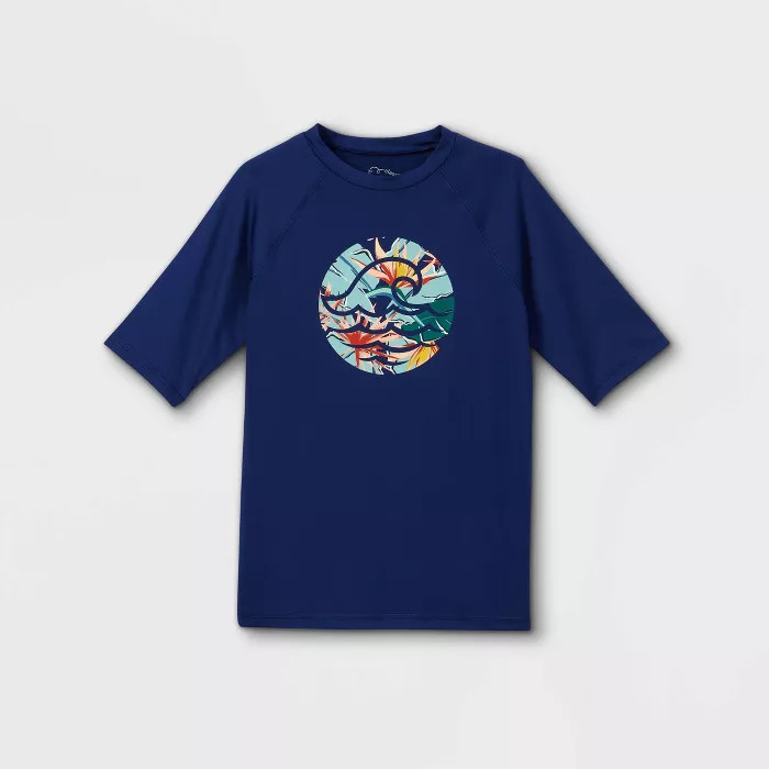 Boys' Floral Wave Rash Guard Swim Shirt - art class™ Navy | Target