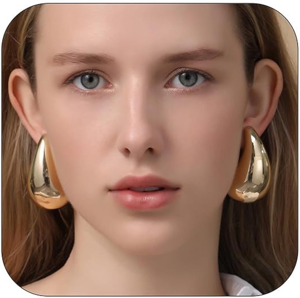 Avotto Extra Large Dupe Eearrings, Big Chunky Gold Hoop Earrings for Women, Lightweight Waterdrop... | Amazon (US)