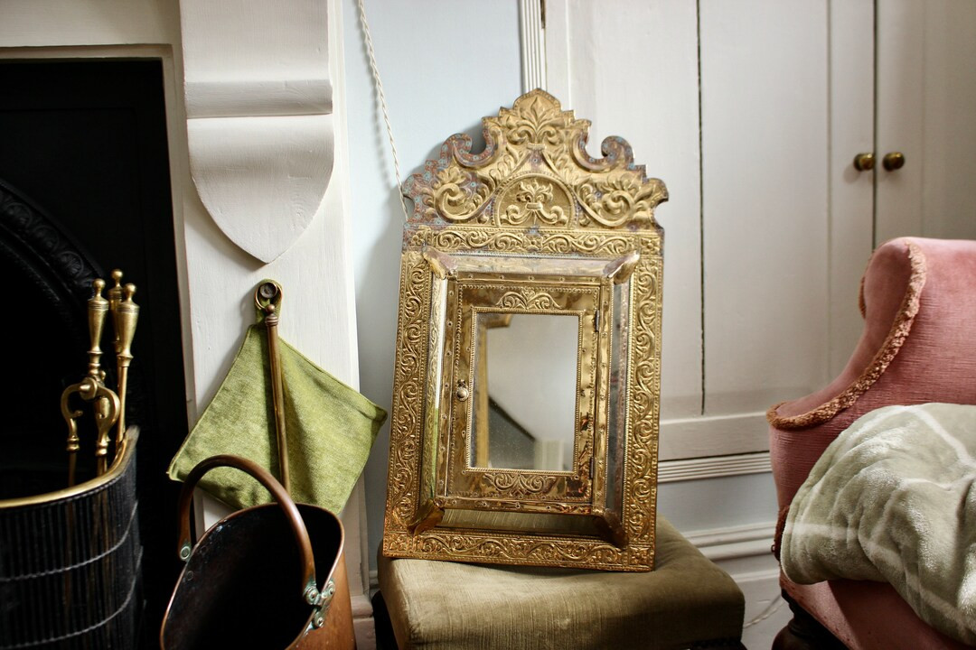 A Beautiful Early C20th Repousse Brass Cushion Mirror Cabinet - Etsy | Etsy (US)