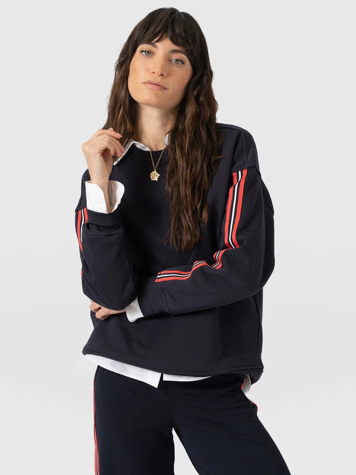 Hoxton Sweatshirt - Navy - Red Stripe | Saint + Sofia UK