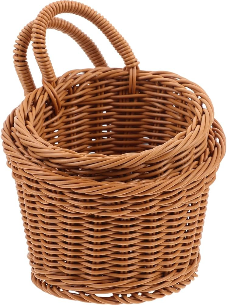 2Pcs Plastic Woven Wall Hanging Basket: Rustic Wicker Garlic Potato Onion Fruit Flower Storage Wa... | Amazon (US)