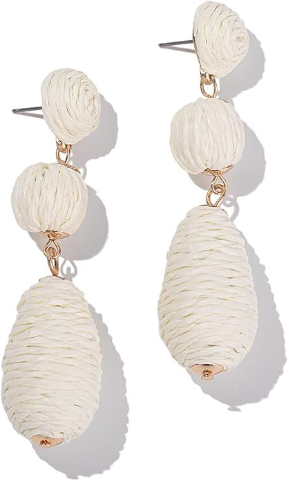 Boho Raffia Earrings Statement Dangle Earrings Cute Teardrop Ball Earrings Colorful Summer Jewelr... | Amazon (US)