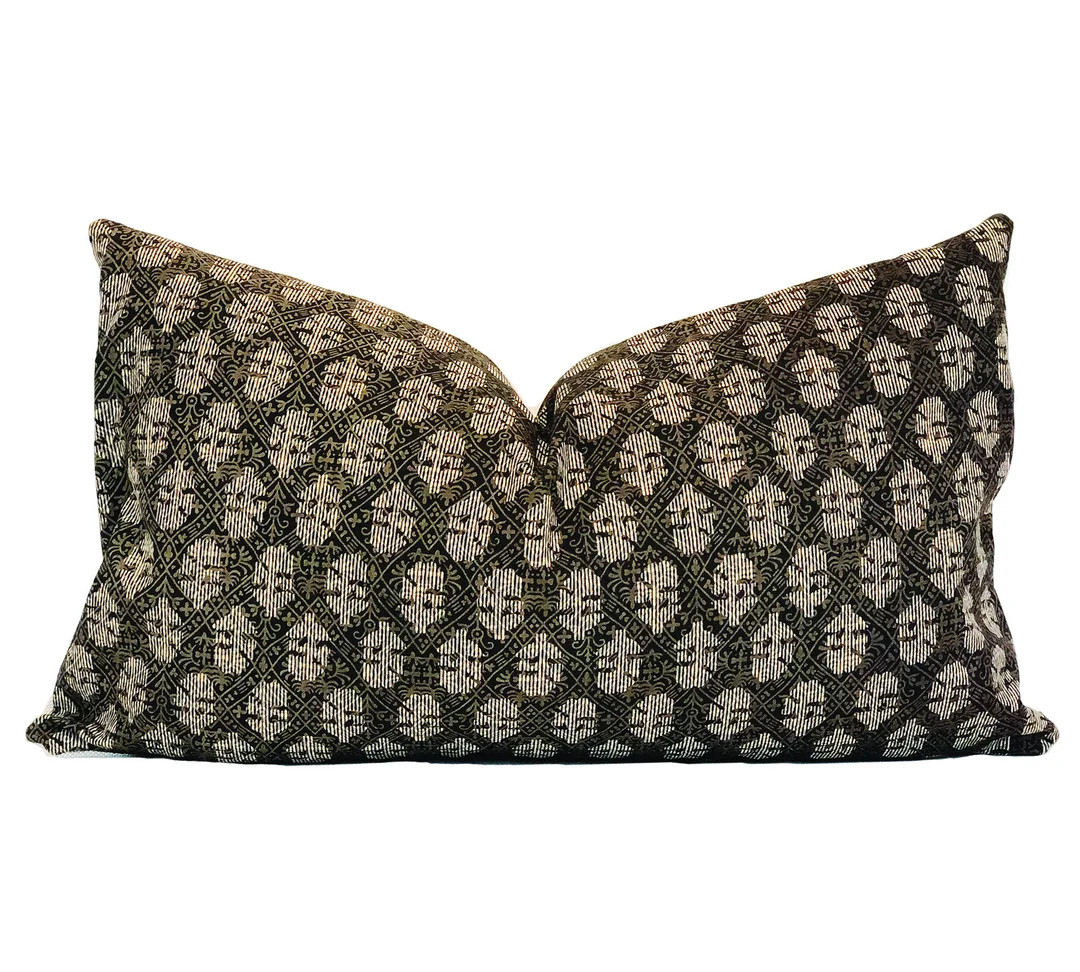 SPOKANE LUMBAR | 12x20 Brown Block Print Lumbar Pillow | Etsy (US)