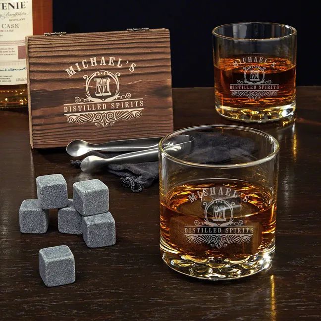 Engraved Whiskey Stone Gift Set with Buckman Glasses | HomeWetBar.com