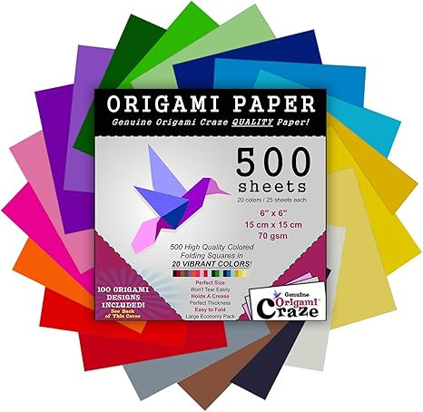 Origami Paper 500 Sheets, Premium Quality for Arts and Crafts, 6-inch Square Sheets, 20 Vivid Col... | Amazon (US)