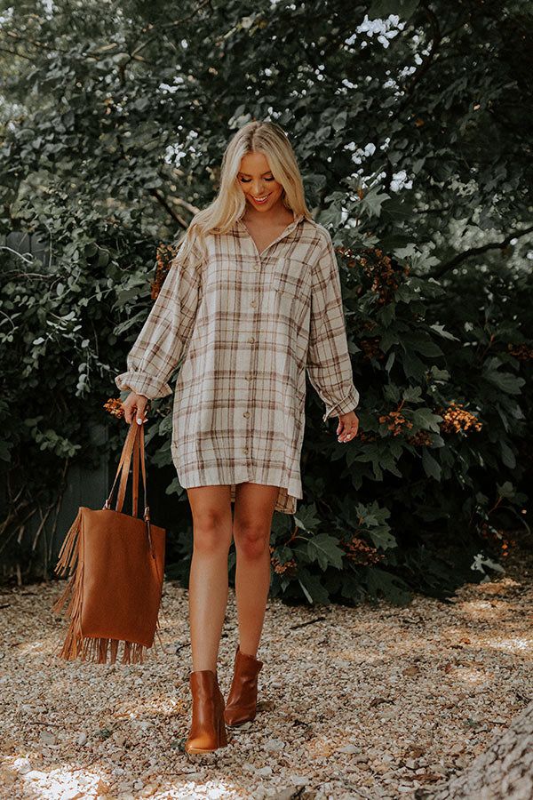 Seasons Keep Changing Flannel Dress In Cream | Impressions Online Boutique