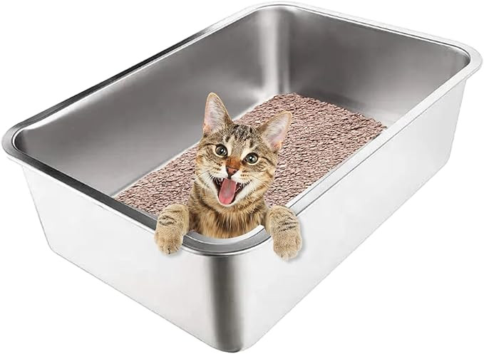 Stainless Steel Cat Litter Box with High Sides - Never Absorbs Odor, Stains or Rusts - Non Stick ... | Amazon (US)