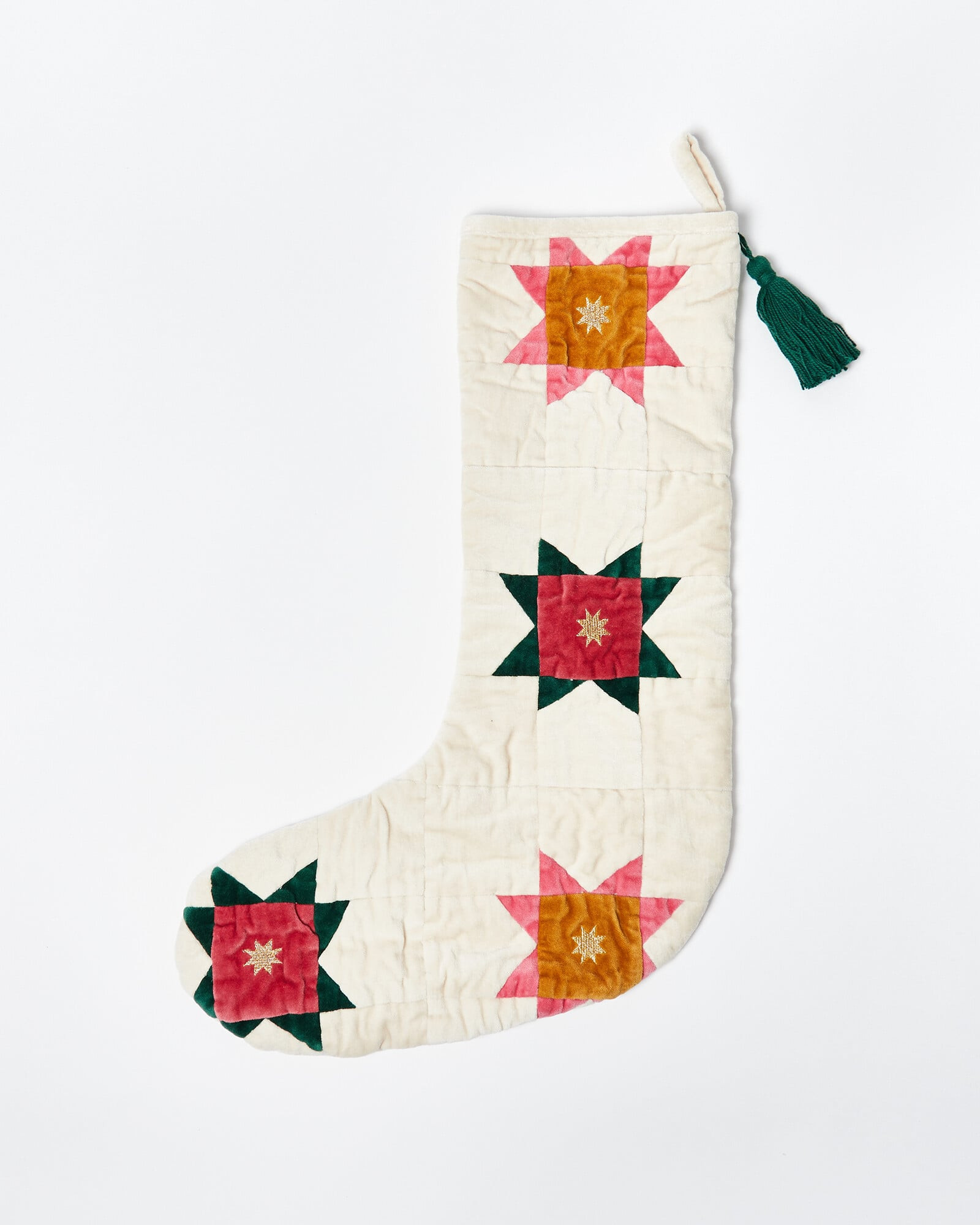 White Velvet Patchwork Fabric Christmas Stocking | Oliver Bonas | Oliver Bonas (Global)