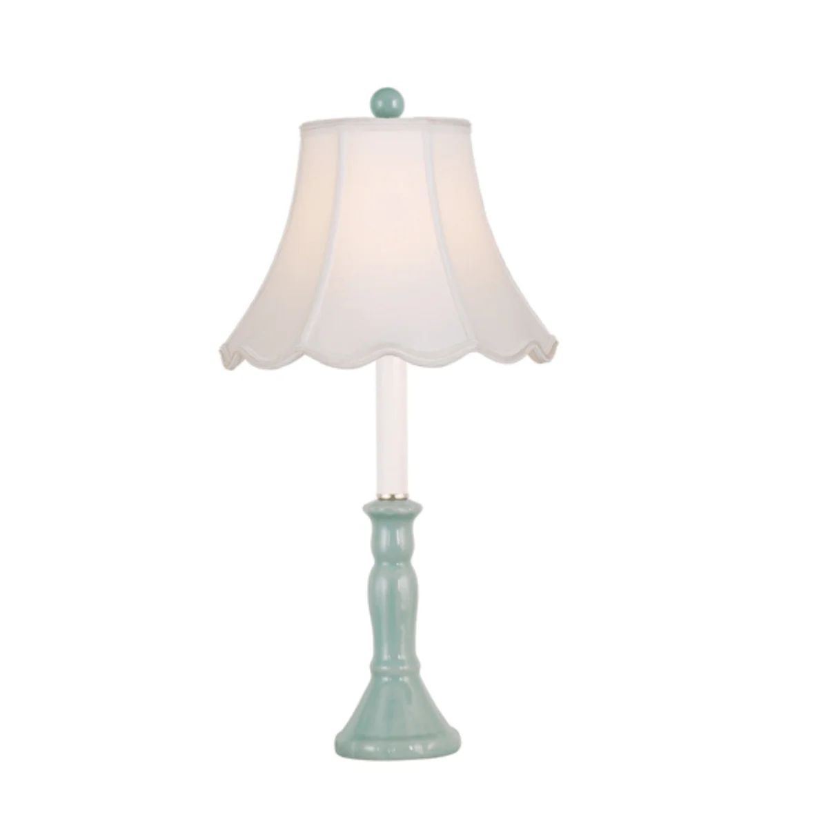 Set of Two - Celadon Porcelain Candlestick Lamps With Scalloped Shades | The Well Appointed House, LLC