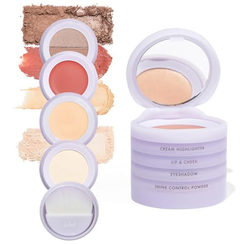 Subtl Staks 4-in-1 Travel Makeup Kit by Subtl Beauty - Eyeshadow Duo, Shine Control Powder, Cream Highlighter, Lip and Cheek - Includes Mirror Lid and Mini Brush - Stackable Makeup Designed for Travel | Amazon (US)