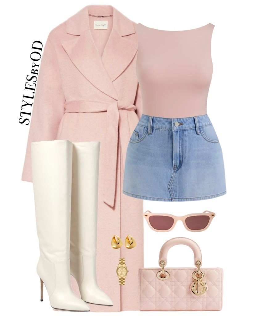 BLUSH & DENIM CHIC 🎀🕊️
Looking pretty & polished with this pink monochromatic pastel palette. This look is all about soft texture play—pairing a cozy blush wrap coat with a matching bodysuit and a light-wash denim mini for an effortlessly chic and feminine capsule vibe. Completed with tall cream stiletto boots and gold accents, it’s the perfect elevated transition uniform✨

#LTKfashion #LTKstyletip #casualchic #workwear 

#LTKSeasonal #LTKWorkwear #LTKootd
