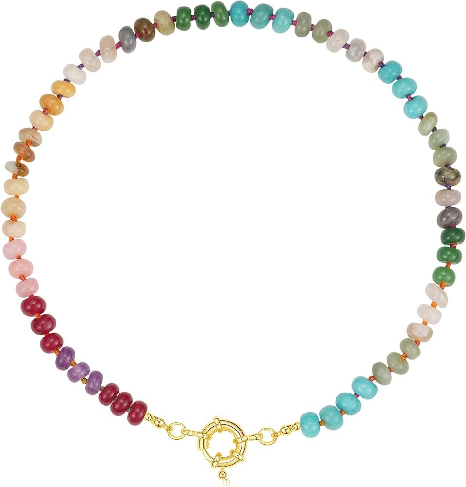 Amazon.com: KissYan Beaded Gemstone Necklace for Women, Colorful Boho Bead Choker Necklace Natura... | Amazon (US)