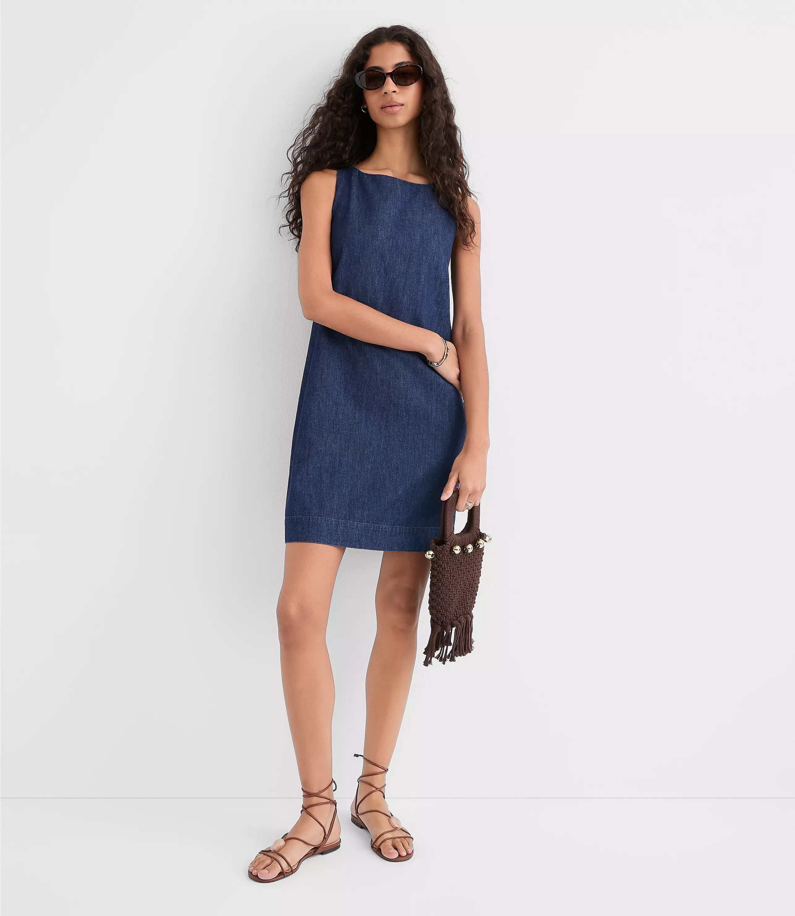 Chambray Boatneck Mini Dress | LOFT