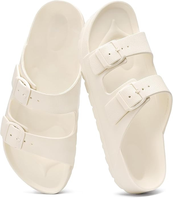 shevalues Women's Comfort EVA Sandals Medium Arch Support Beach Slides | Adjustable Double Buckle... | Amazon (US)