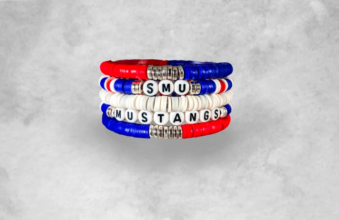 Southern Methodist University Heishi Bead Bracelet Stack, SMU Bracelets, Mustangs Bracelet | Etsy (US)