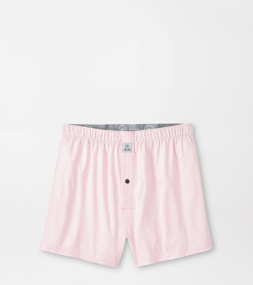 Peter Millar Men's Nebraska Printed Gingham Check Stretch Jersey Boxer | Color: Palmer Pink | Siz... | Peter Millar