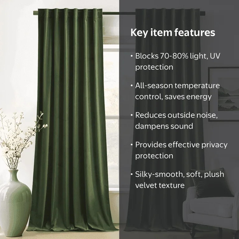 NICETOWN Olive Green Blackout Velvet Curtains for Bedroom, Christmas Sun Light Blocking Velvet Cu... | Walmart (US)
