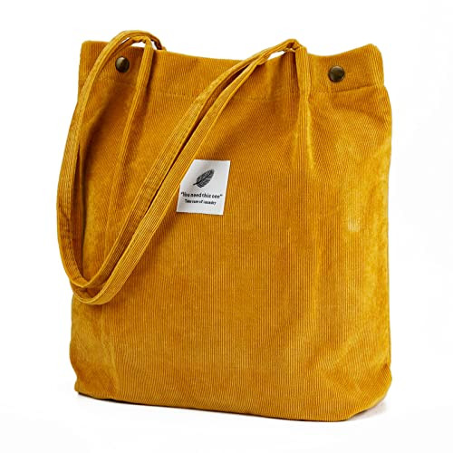 Corduroy Tote Bag Cute Tote Bags for Women Shoulder Bag with Inner Pocket for Work Beach Travel and Shopping Grocery (Autumn Leaves Yellow) | Amazon (US)