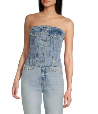 Guess Sofia Bustier Denim Tube Top | Dillard's | Dillard's