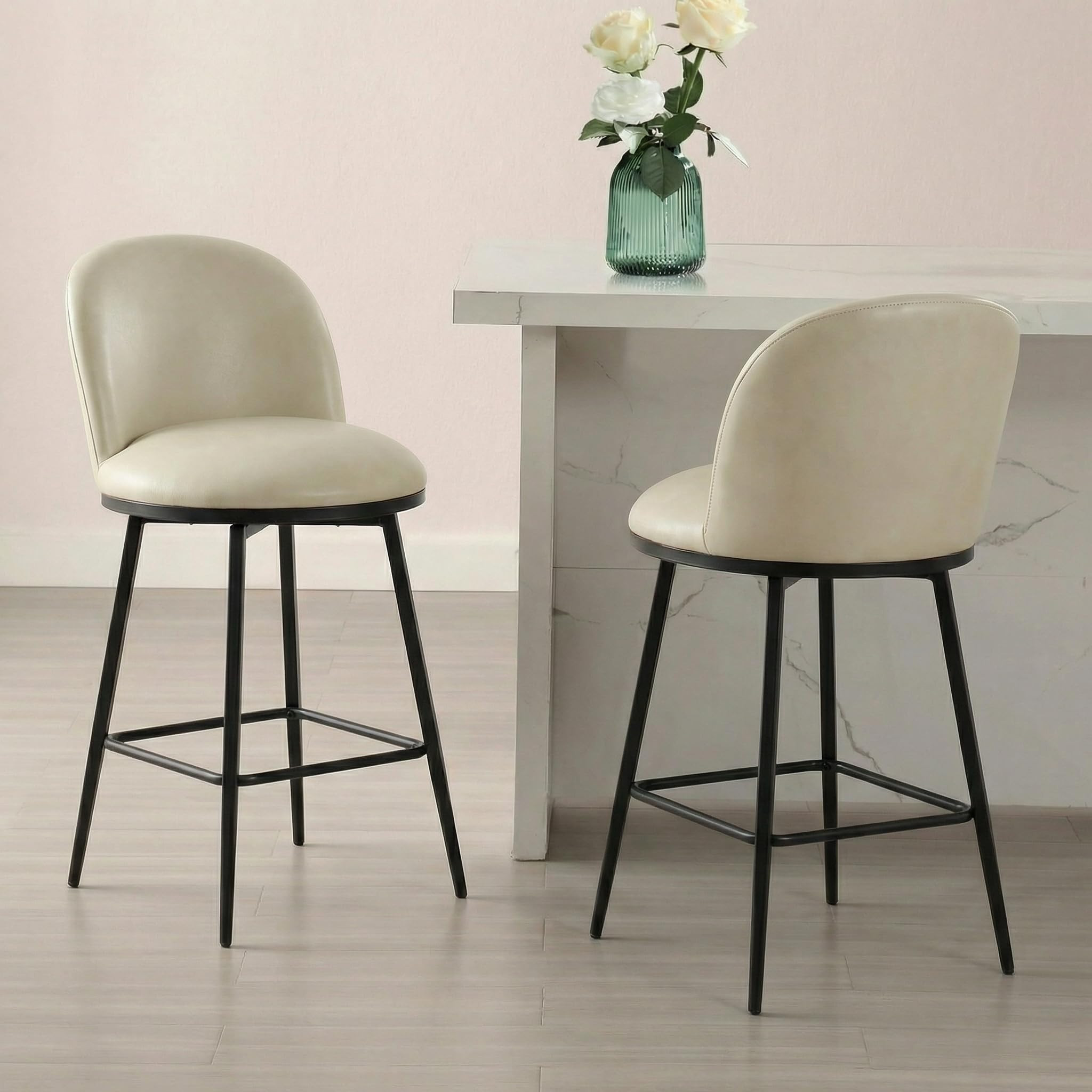 26" Counter Height Swivel Bar Stools Set of 2, Upholstered Faux Leather Barstools with Backs and ... | Amazon (US)