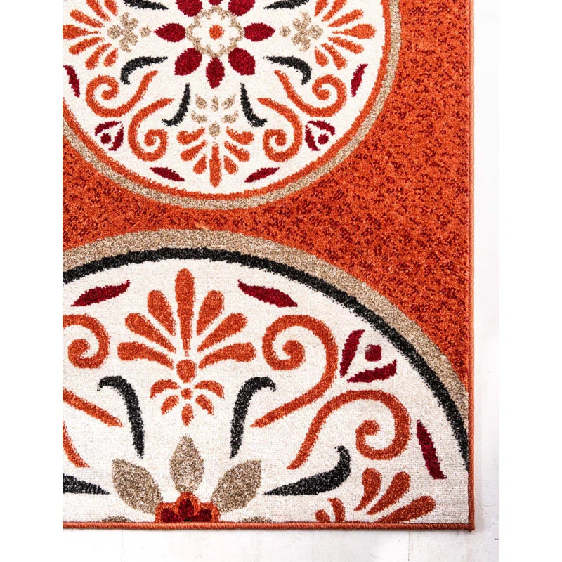 Margr Floral Terracotta Indoor / Outdoor Area Rug | Wayfair North America