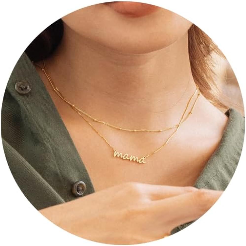 PRETOLE Gold Mama Necklaces for Women, 14K Gold Plated New Mom Necklaces for Women Adjustable Mam... | Amazon (US)