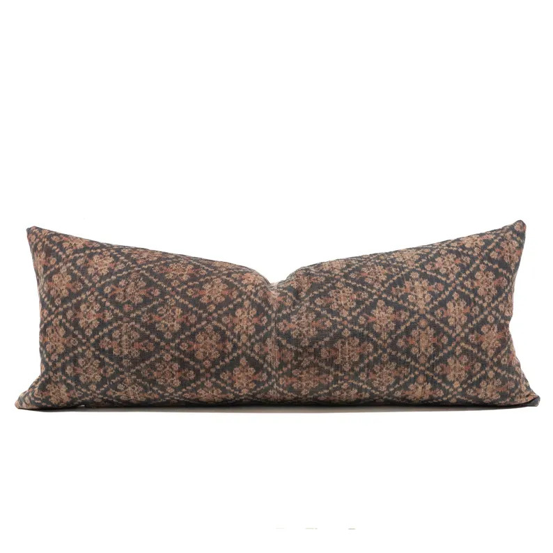 Vintage Ikat Long Pillow Cover 14"x36", Rust Brown Tribal Old Indonesian Textile, Ethnic Pattern ... | Etsy (US)