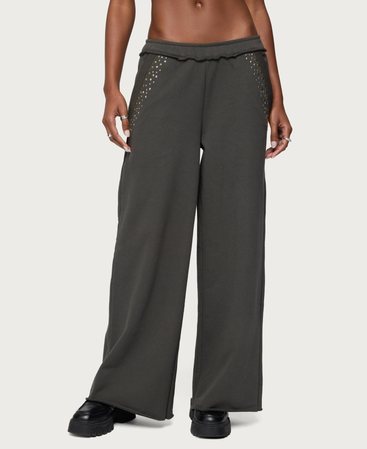 Edikted Women's Wrenn Studded Wide Leg Sweatpants - Dark-gray | Macy's